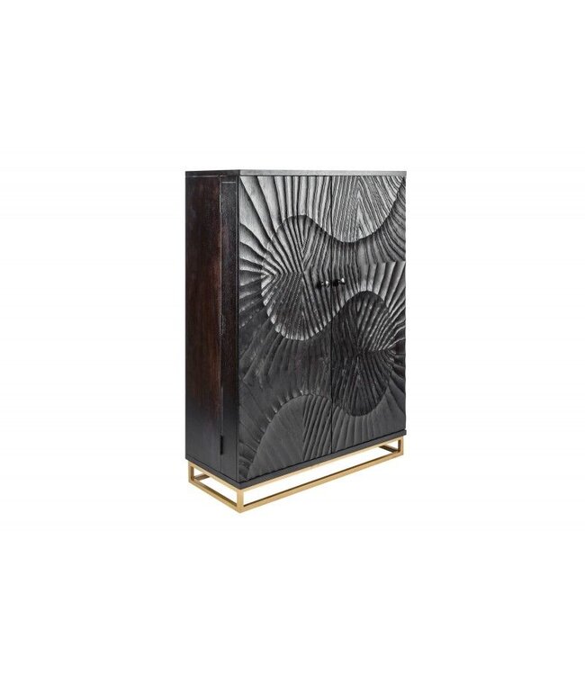 Invicta Interior Massieve barkast SCORPION 141cm zwart mangohout met 3D houtsnijwerk - 40054