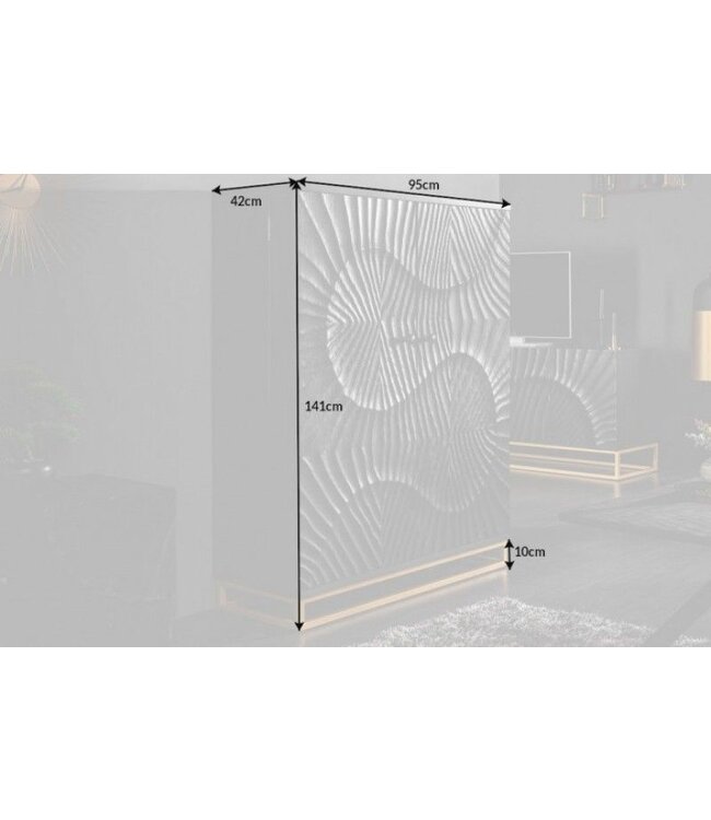 Invicta Interior Massieve barkast SCORPION 141cm zwart mangohout met 3D houtsnijwerk - 40054