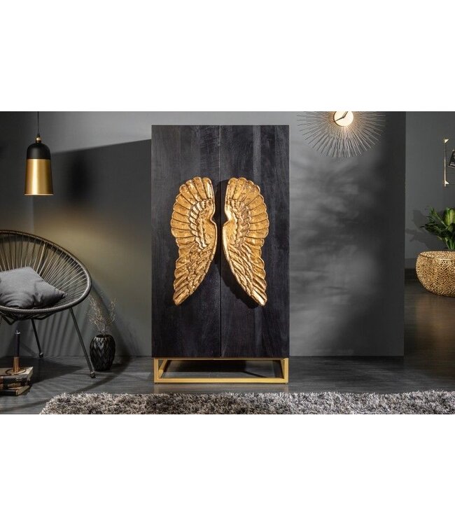 Invicta Interior Extravagant dressoir ANGEL 140cm zwart mangohout met gouden vleugels - 40056