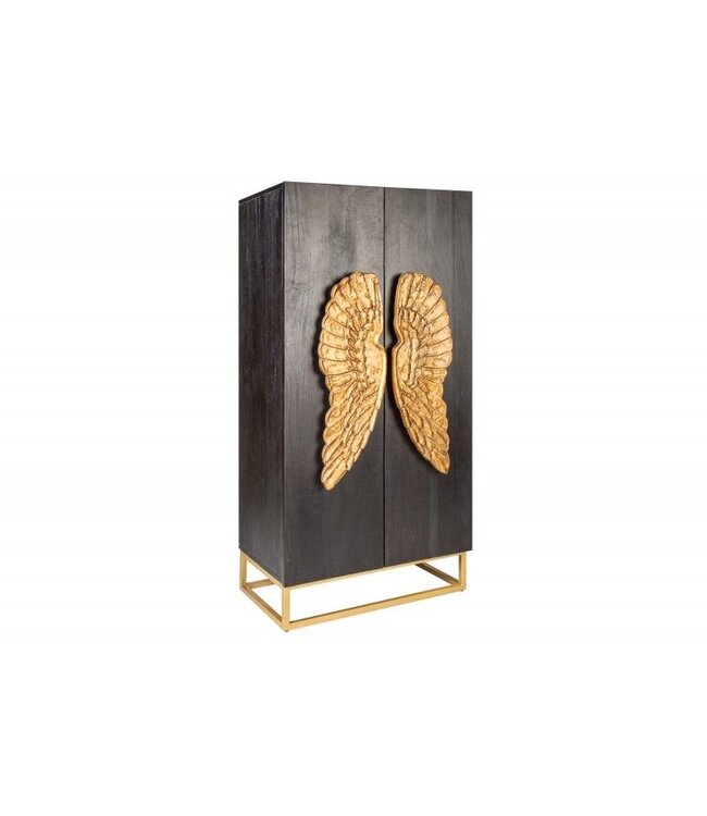 Invicta Interior Extravagant dressoir ANGEL 140cm zwart mangohout met gouden vleugels - 40056