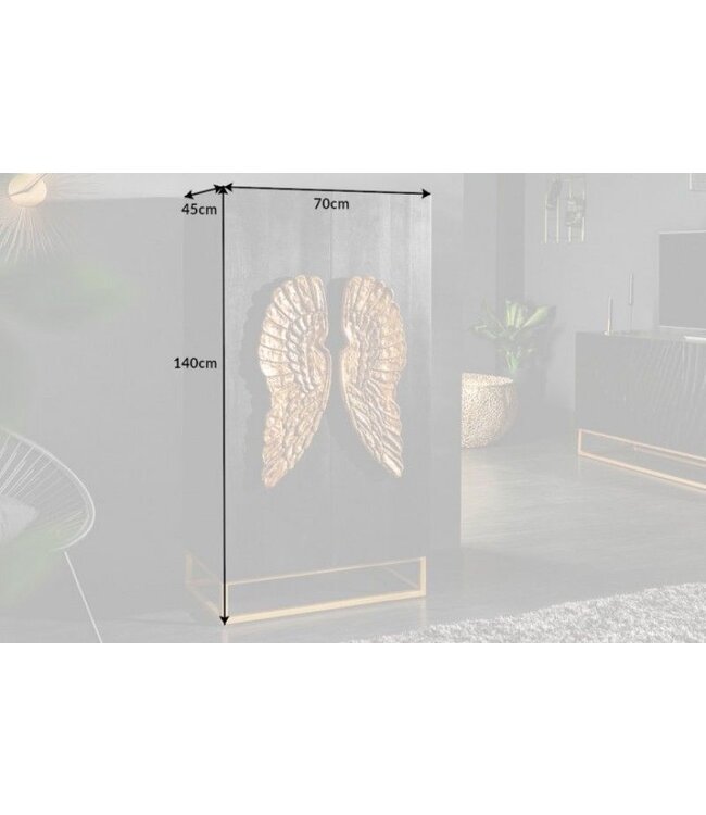Invicta Interior Extravagant dressoir ANGEL 140cm zwart mangohout met gouden vleugels - 40056