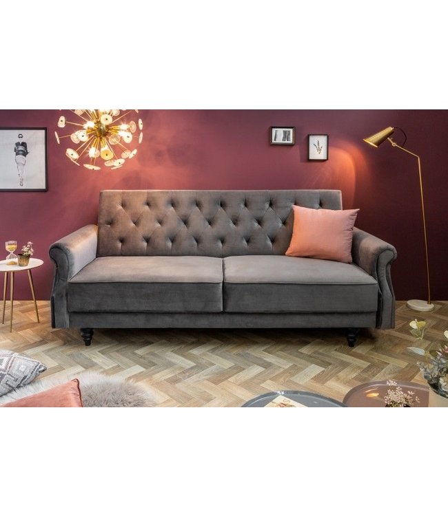 Invicta Interior Chesterfield 3-zitsbank MAISON BELLE AFFAIRE 220cm grijs fluweel 3-zits met slaapfunctie - 40083