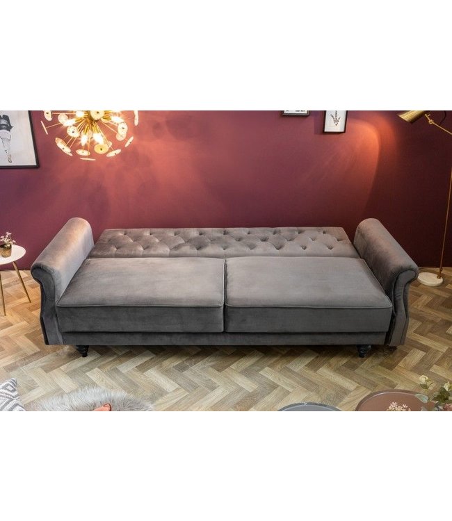 Invicta Interior Chesterfield 3-zitsbank MAISON BELLE AFFAIRE 220cm grijs fluweel 3-zits met slaapfunctie - 40083
