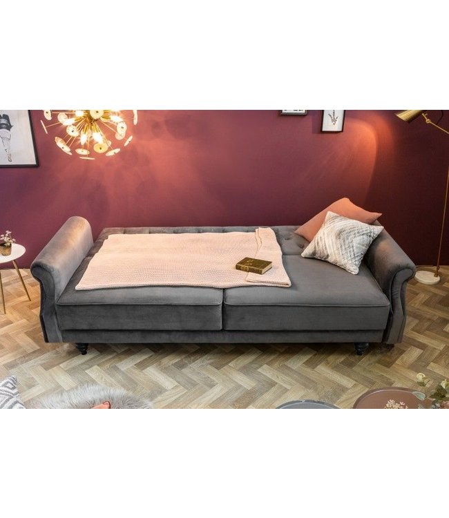 Invicta Interior Chesterfield 3-zitsbank MAISON BELLE AFFAIRE 220cm grijs fluweel 3-zits met slaapfunctie - 40083