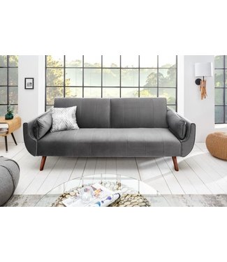 Invicta Interior Retro slaapbank DIVANI 220cm zilvergrijs fluweel 3-zitsbank met bedfunctie - 40087