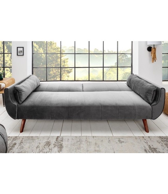 Invicta Interior Retro slaapbank DIVANI 220cm zilvergrijs fluweel 3-zitsbank met bedfunctie - 40087
