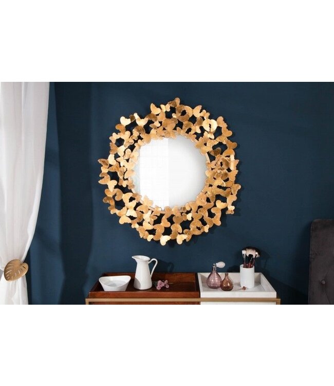 Invicta Interior Handgemaakte wandspiegel BUTTERFLY L 78cm bladgoudlook vlinderframe van metaal - 40104