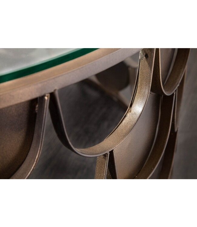 Invicta Interior Ronde salontafel ABSTRACT 60cm antiek messing metaal glas industrieel visschub design - 40110