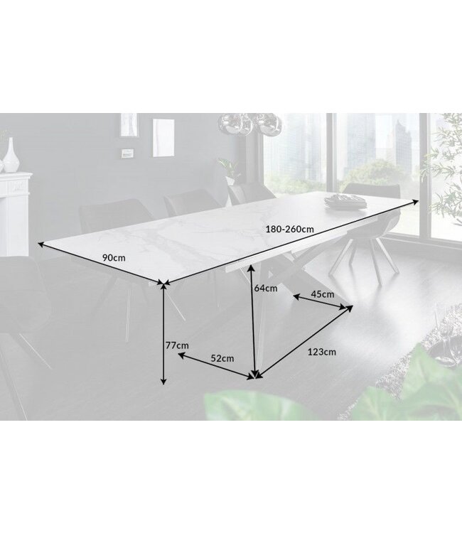 Invicta Interior Uitschuifbare eettafel EUPHORIA 180-220-260cm marmer wit keramiek gemaakt in Italie - 40122