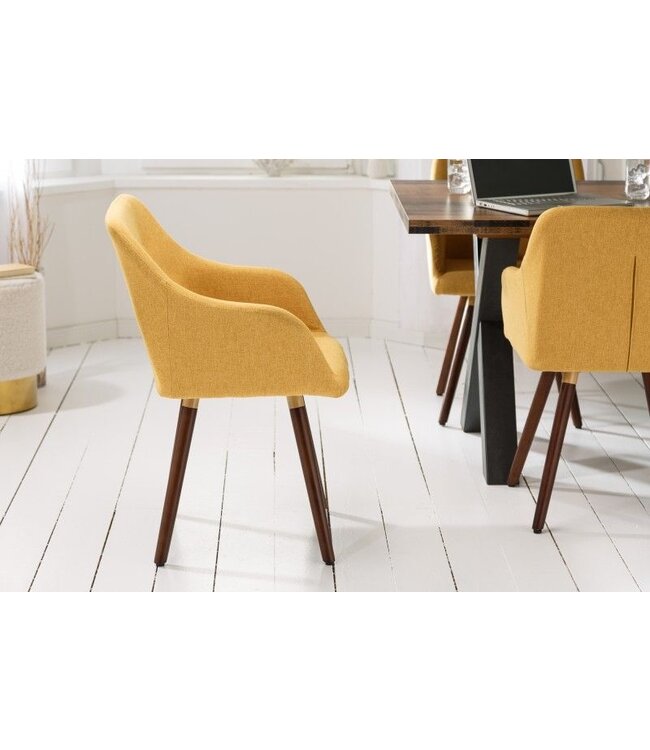 Invicta Interior Design klassieke stoel SCANDINAVIA MEESTERSTUK mosterdgeel met armleuning - 40124