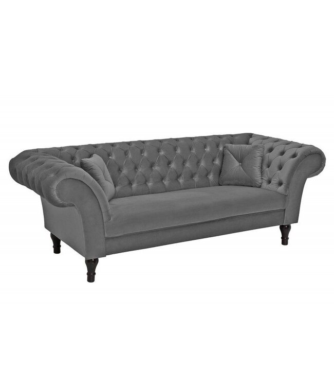Invicta Interior Chesterfield Design 3-zits loungebank PARIS 225cm zilvergrijs fluweel 3-zits inclusief kussens - 40148