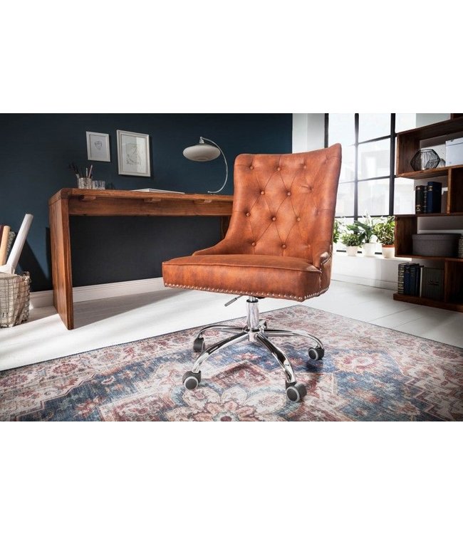 Invicta Interior In hoogte verstelbare bureaustoel VICTORIAN vintage lichtbruin met Chesterfield-quilt - 40166