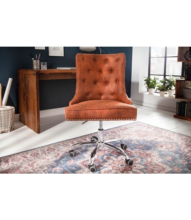 Invicta Interior In hoogte verstelbare bureaustoel VICTORIAN vintage lichtbruin met Chesterfield-quilt - 40166