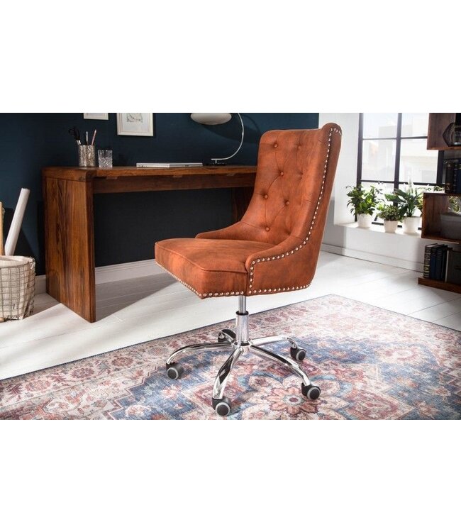 Invicta Interior In hoogte verstelbare bureaustoel VICTORIAN vintage lichtbruin met Chesterfield-quilt - 40166