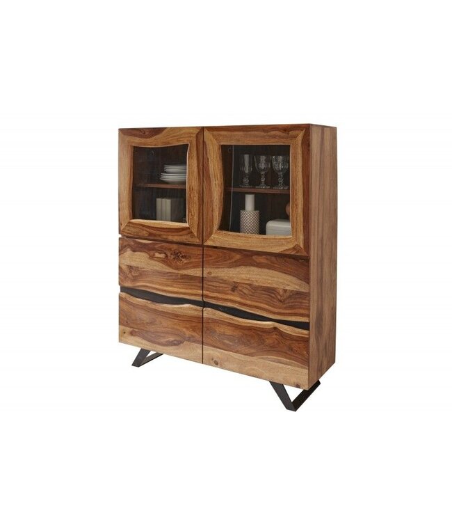 Invicta Interior Massief dressoir AMAZONAS 140cm bruine sheeshamhouten vitrinekast met boomrand - 40195