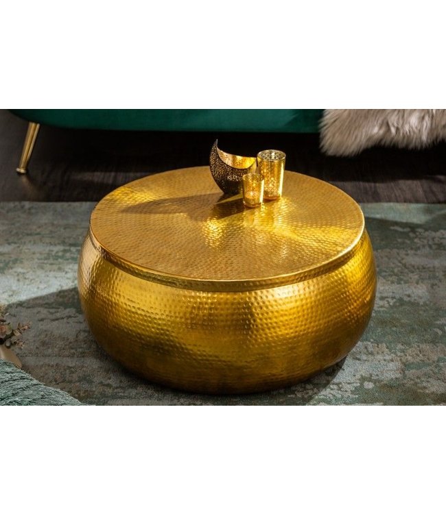 Invicta Interior Ronde salontafel ORIENT STORAGE 70cm goud metaal met opbergruimte gehamerd ontwerp handgemaakt - 40231