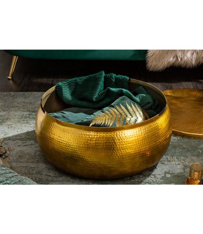 Invicta Interior Ronde salontafel ORIENT STORAGE 70cm goud metaal met opbergruimte gehamerd ontwerp handgemaakt - 40231