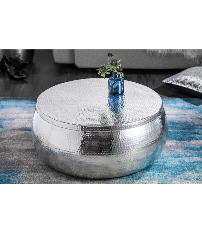 Invicta Interior Ronde salontafel ORIENT STORAGE 70cm zilver metaal met opbergruimte gehamerd ontwerp handgemaakt - 40232