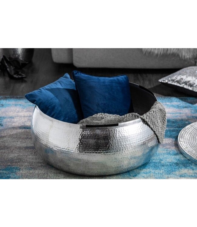 Invicta Interior Ronde salontafel ORIENT STORAGE 70cm zilver metaal met opbergruimte gehamerd ontwerp handgemaakt - 40232