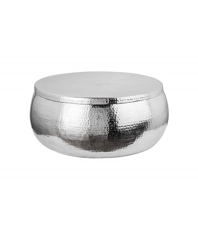 Invicta Interior Ronde salontafel ORIENT STORAGE 70cm zilver metaal met opbergruimte gehamerd ontwerp handgemaakt - 40232