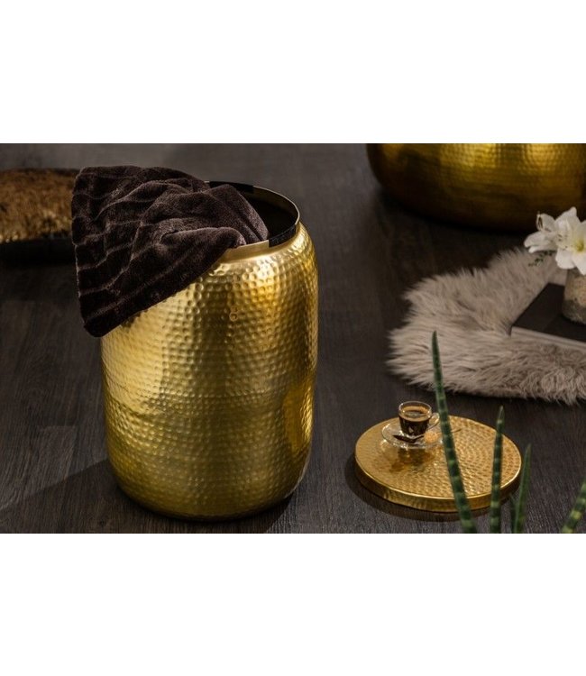 Invicta Interior Handgemaakte bijzettafel ORIENT STORAGE 50cm goud gehamerd ontwerp met ronde opbergruimte - 40233