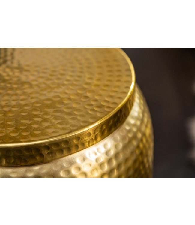 Invicta Interior Handgemaakte bijzettafel ORIENT STORAGE 50cm goud gehamerd ontwerp met ronde opbergruimte - 40233
