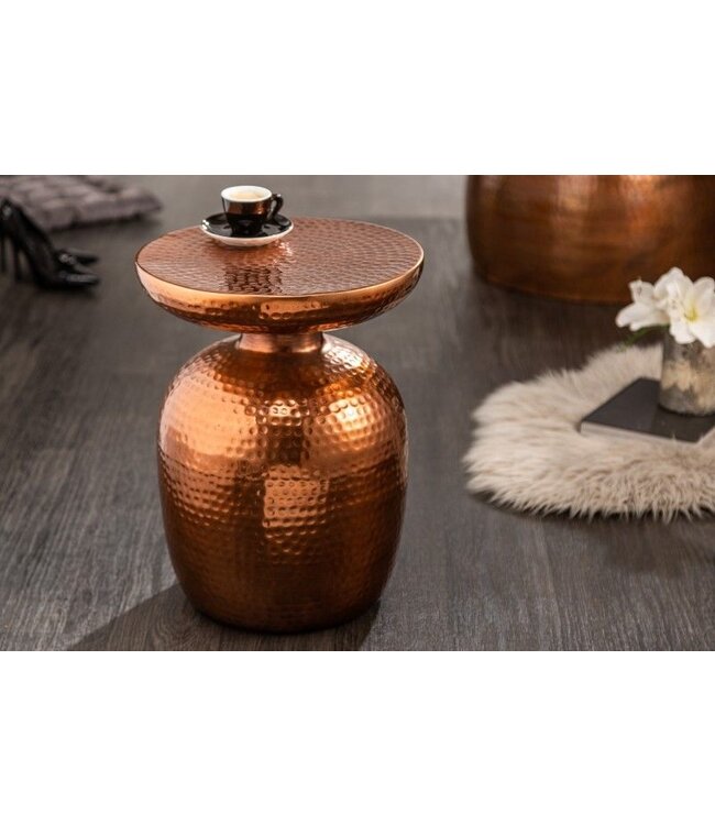 Invicta Interior Handgemaakte bijzettafel ORIENT 40cm koper metaal gehamerd design rond - 40237