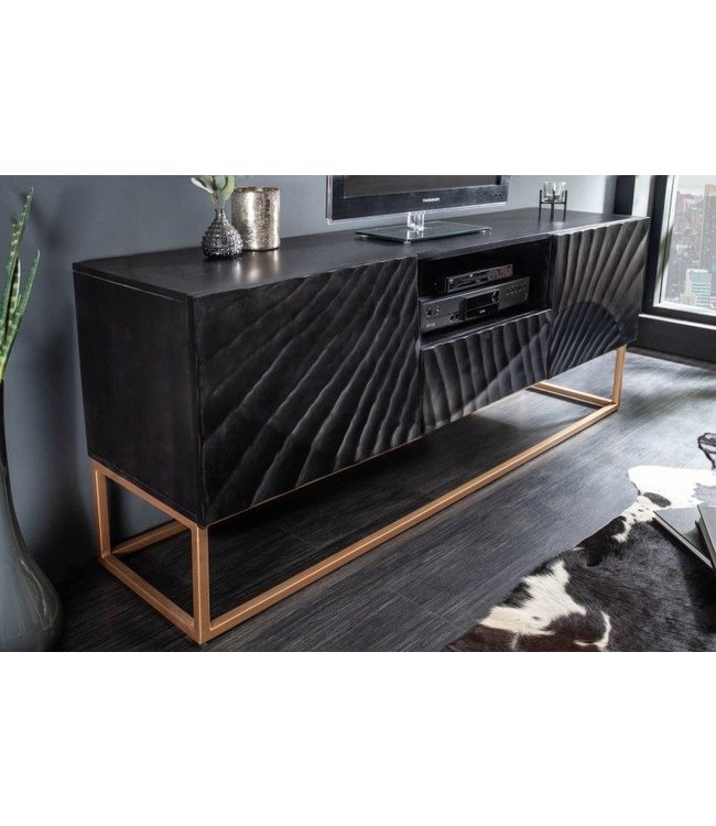Invicta Interior Massief tv-lowboard SCORPION 160cm zwart mangohout met gedetailleerde 3D-snijwerken - 40253