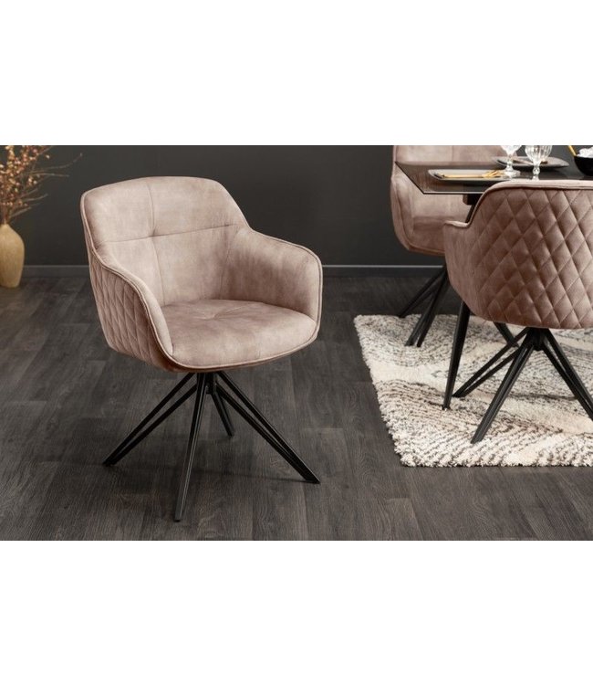 Invicta Interior Draaibare design stoel EUPHORIA champagne grijs fluweel met armleuning metalen frame zwart - 40259