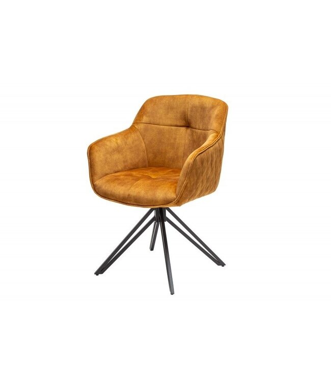 Invicta Interior Draaidesign stoel EUPHORIA mosterdgeel fluweel met armleuning metalen frame zwart - 40260