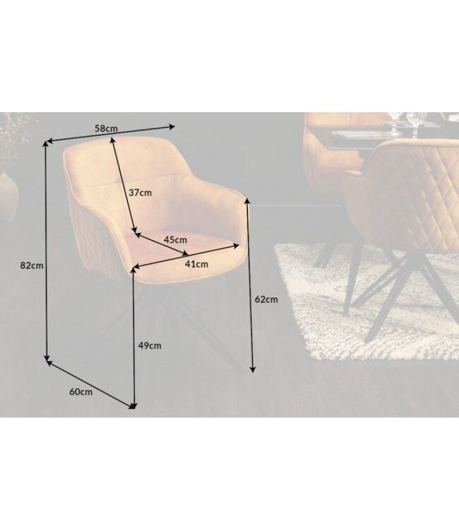 Invicta Interior Draaidesign stoel EUPHORIA mosterdgeel fluweel met armleuning metalen frame zwart - 40260