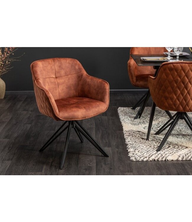 Invicta Interior Draaibare design stoel EUPHORIA bruin fluweel met armleuning metalen frame zwart - 40262