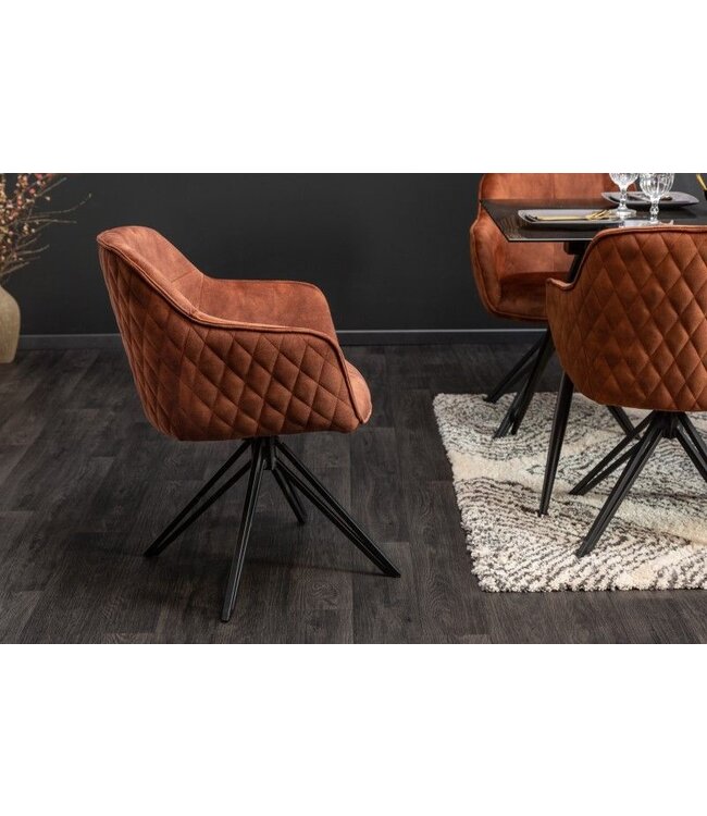 Invicta Interior Draaibare design stoel EUPHORIA bruin fluweel met armleuning metalen frame zwart - 40262