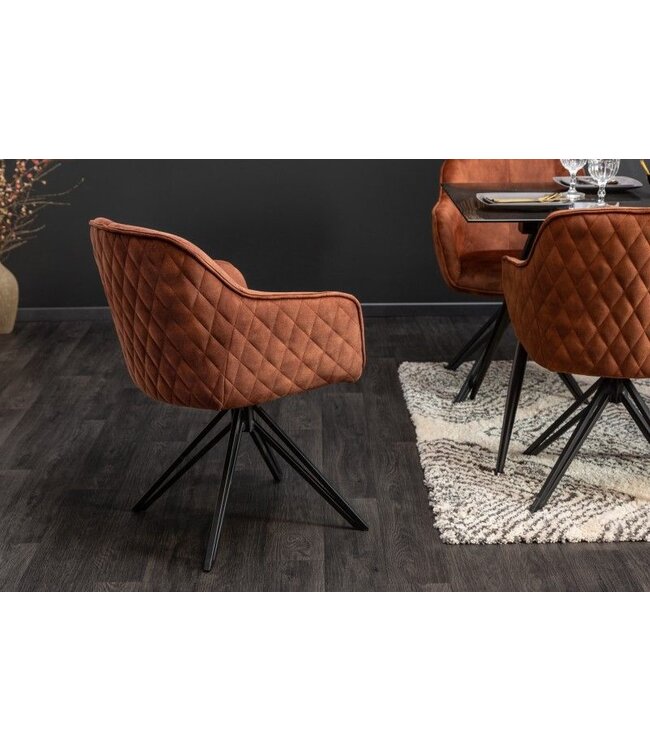 Invicta Interior Draaibare design stoel EUPHORIA bruin fluweel met armleuning metalen frame zwart - 40262