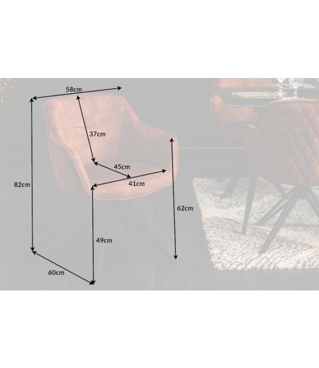 Invicta Interior Draaibare design stoel EUPHORIA bruin fluweel met armleuning metalen frame zwart - 40262