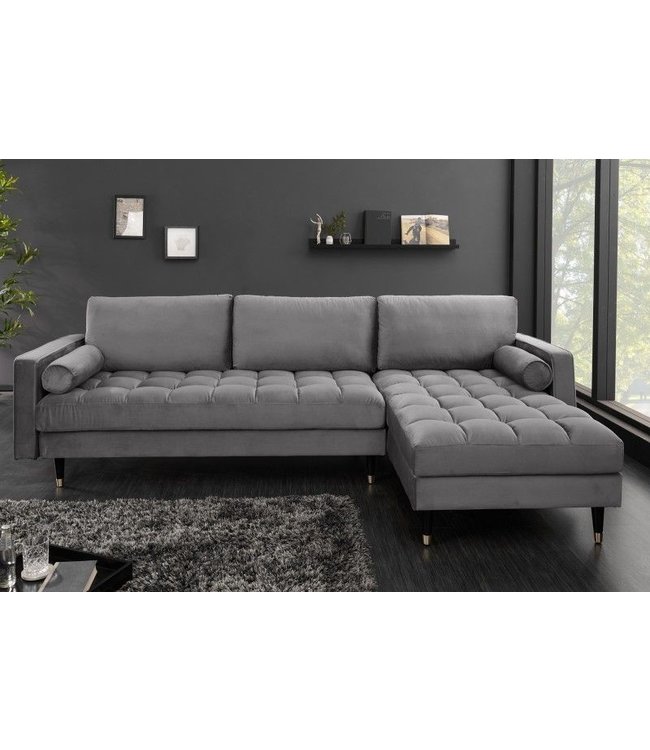 Invicta Interior Elegante hoekbank COSY VELVET 260cm grijze fluwelen 3-zitsbank met veerkern - 40273