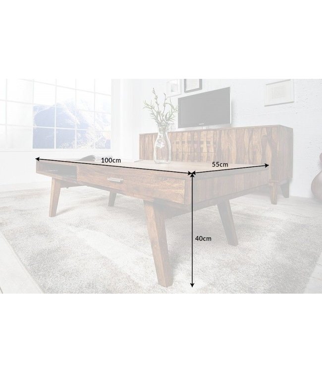 Invicta Interior Handgemaakte salontafel RETRO 100cm massief sheeshamhout met lades - 40278