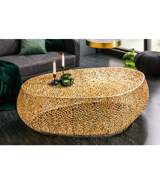 Invicta Interior Filigraan design salontafel ABSTRACT LEAF 120cm goud handgemaakt - 40283