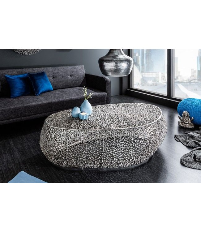 Invicta Interior Filigraan design salontafel ABSTRACT BLAD 120cm zilver handgemaakt - 40284