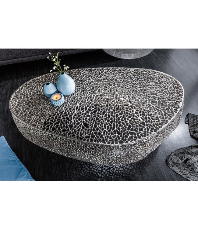 Invicta Interior Filigraan design salontafel ABSTRACT BLAD 120cm zilver handgemaakt - 40284