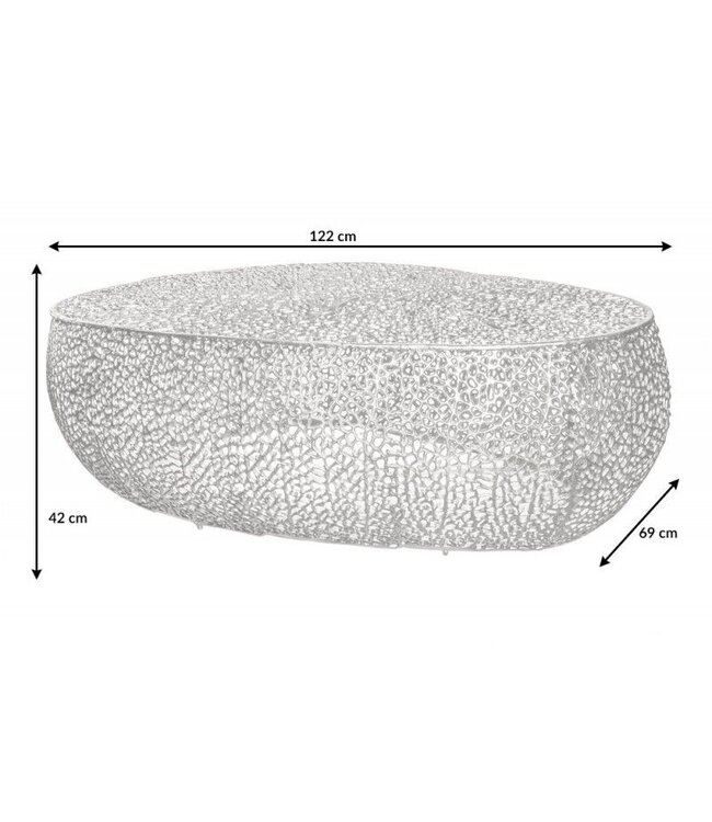 Invicta Interior Filigraan design salontafel ABSTRACT BLAD 120cm zilver handgemaakt - 40284