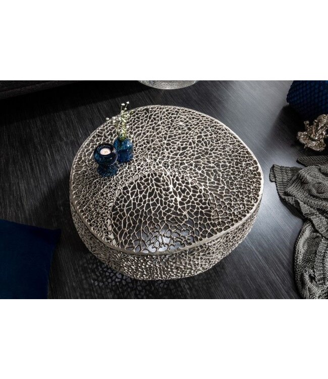 Invicta Interior Filigraan design salontafel ABSTRACT BLAD 80cm zilver handgemaakt - 40286