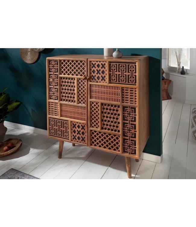 Invicta Interior Massief dressoir MARRAKESCH 120 cm mangohout met boho-stijl decoratie - 40301