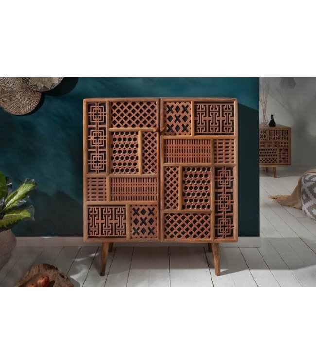 Invicta Interior Massief dressoir MARRAKESCH 120 cm mangohout met boho-stijl decoratie - 40301