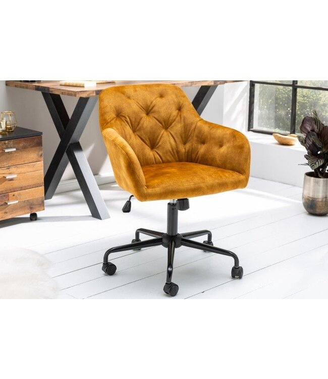 Invicta Interior In hoogte verstelbare bureaustoel DUTCH COMFORT mosterdgeel fluweel met quilting - 40303