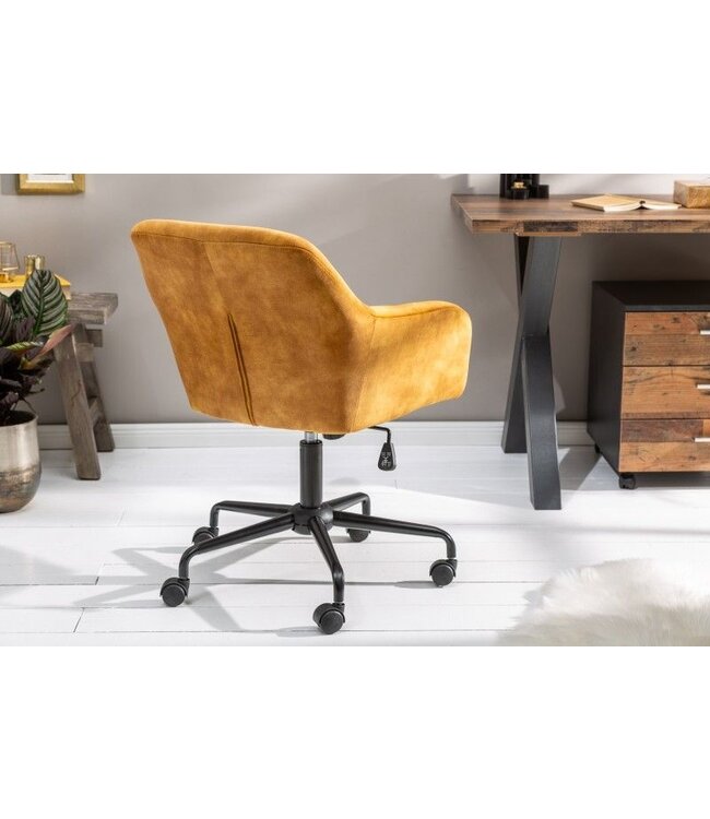 Invicta Interior In hoogte verstelbare bureaustoel DUTCH COMFORT mosterdgeel fluweel met quilting - 40303