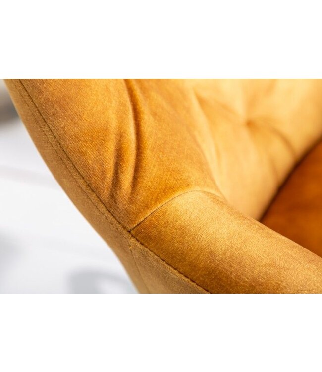 Invicta Interior In hoogte verstelbare bureaustoel DUTCH COMFORT mosterdgeel fluweel met quilting - 40303