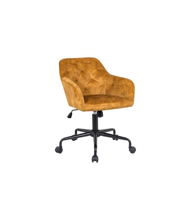 Invicta Interior In hoogte verstelbare bureaustoel DUTCH COMFORT mosterdgeel fluweel met quilting - 40303