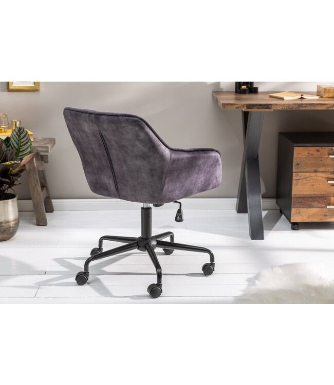 Invicta Interior In hoogte verstelbare bureaustoel TURIN donkergrijs fluweel met armleuning draaistoel - 40305