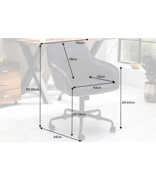 Invicta Interior In hoogte verstelbare bureaustoel TURIN donkergrijs fluweel met armleuning draaistoel - 40305